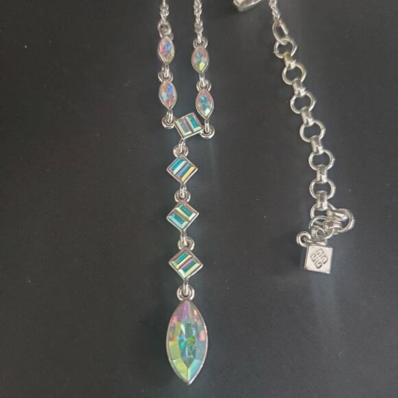 Givenchy Aurora Borealis Necklace Silver Plate Lariat Style Signed - Picture 9 of 12